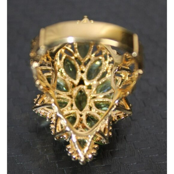 Vtg .925 Sterling Silver Green Crystal Vermeil Cocktail Ring W/Branching Detail - Picture 5 of 6